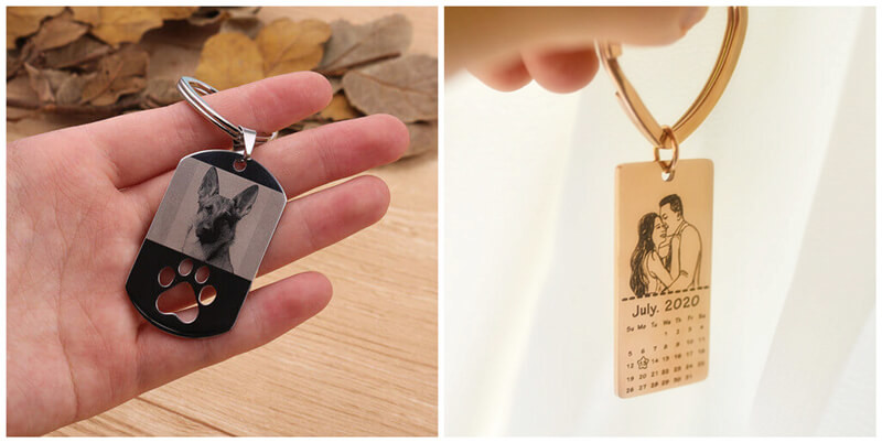 custom photo engraved metal keychain manufacturers, personalized wood key ring maker